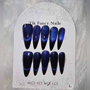 Blue Catseye Stiletto Press-On Nails